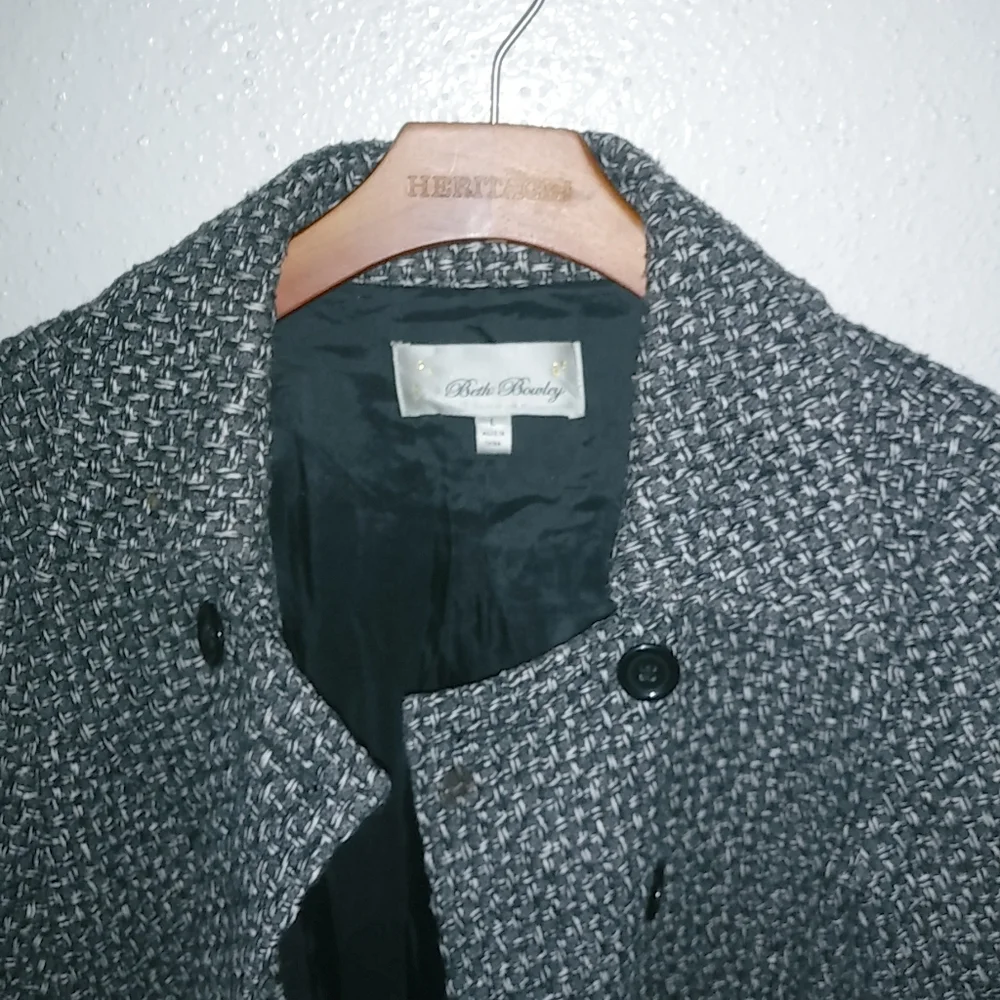 Anthropologie Beth Bowley L Tweed Double Breasted Overcoat in Black White - Picture 6 of 9